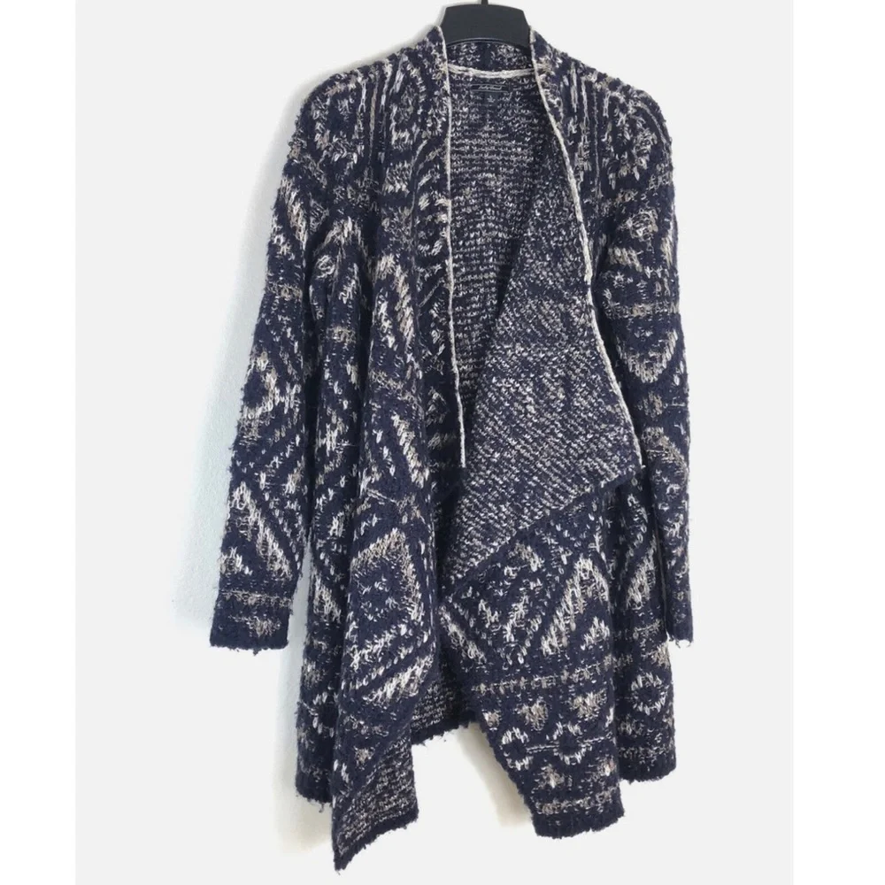 Lucky Brand Navy Geometric Intarsia Alpaca Blend Knit Sweater Cardigan Sz Large - Picture 6 of 11